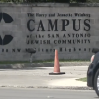 The entrance to the Barshop Jewish Community Center in San Antonio, Texas, is seen in a local news report on an alleged planned mass shooting at center, aired June 19, 2025. (Screen capture: KSAT12)